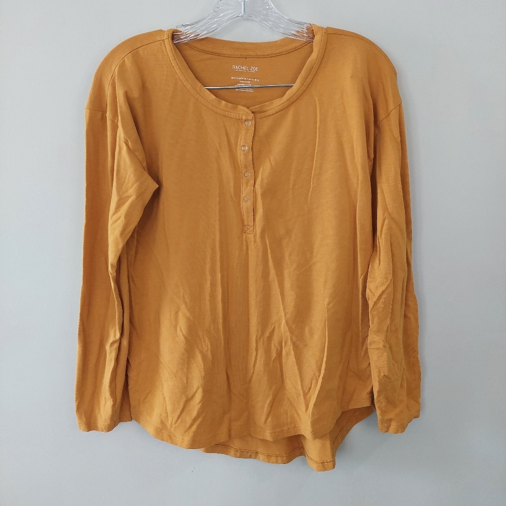 Rachel Zoe henley t-shirt Medium mustard yellow long sleeve
